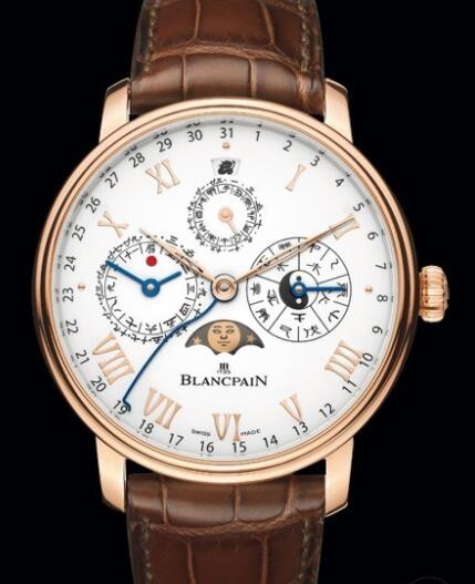 Replica Blancpain Villeret Calendrier Chinois Traditionnel Watch 00888 3631 55B Red Gold - Alligator Bracelet