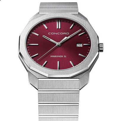 Replica Concord Men Mariner SL Quartz Stainless Steel Watch with Burgundy Dial 0320523