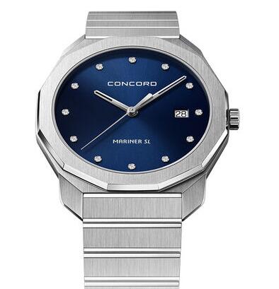 Replica Concord Men Mariner SL Quartz Stainless Steel Watch with Blue Dial 0320524