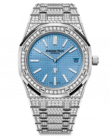 Audemars Piguet Royal Oak Extra-Thin White Gold Diamond Blue Replica Watch 15202BC.ZZ.1241BC.02