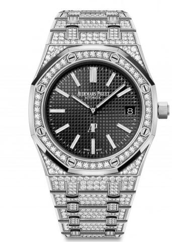 Audemars Piguet Royal Oak Extra-Thin White Gold Diamond Black Replica Watch 15202BC.ZZ.1241BC.03