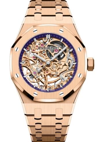 Audemars Piguet Royal Oak 37 Double Balance Wheel Openworked Pink Gold Purple Replica Watch 15467OR.OO.1256OR.02