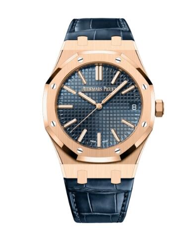 Audemars Piguet Royal Oak Selfwinding 41 Pink Gold Blue Strap Replica Watch 15510OR.OO.D315CR.02