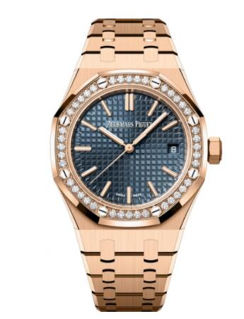 2022 Audemars Piguet Royal Oak Selfwinding 37 Pink Gold - Diamond Blue Replica Watch 15551OR.ZZ.1356OR.02