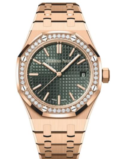 2022 Audemars Piguet Royal Oak Selfwinding 37 Pink Gold - Diamond Khaki Green Replica Watch 15551OR.ZZ.1356OR.03