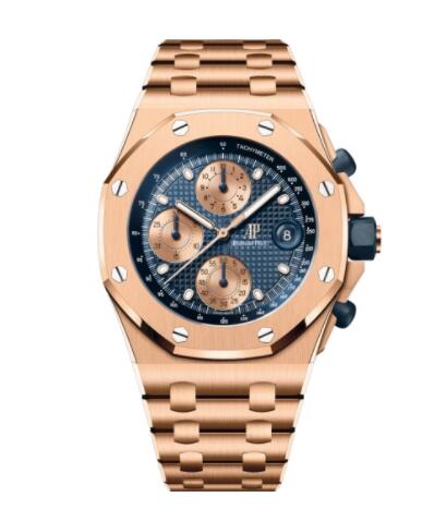 Replica Audemars Piguet Royal Oak Offshore Selfwinding Chronograph Pink Gold Blue Bracelet 26238OR.OO.2000OR.01 Watch