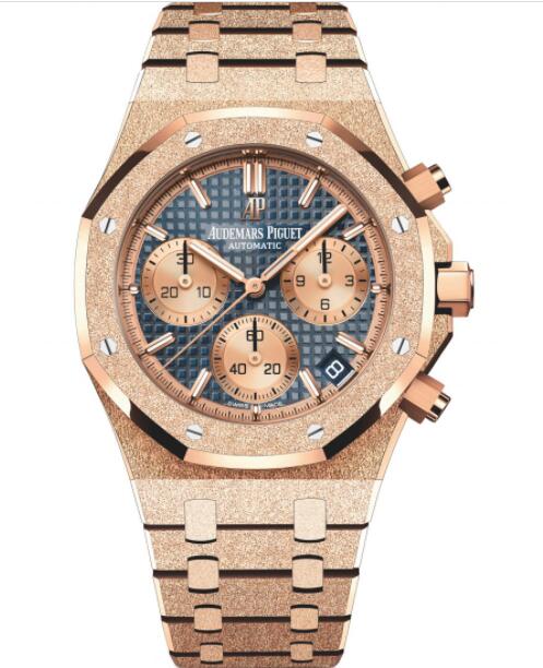Audemars Piguet Royal Oak Chronograph 41 Frosted Pink Gold Blue Bracelet Replica Watch 26239OR.GG.1224OR.01