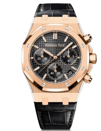 2022 Audemars Piguet Royal Oak Chronograph 41 Pink Gold Black Strap Replica Watch 26240OR.OO.D002CR.01