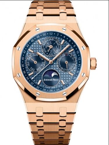 Replica Audemars Piguet Royal Oak Perpetual Calendar 41 Pink Gold Blue Watch 26574OR.OO.1220OR.03