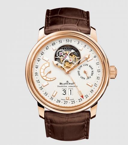 Replica Blancpain Léman Tourbillon Semainier Grande Date Red Gold / Opaline / Alligator Watch 2925-3642-53B