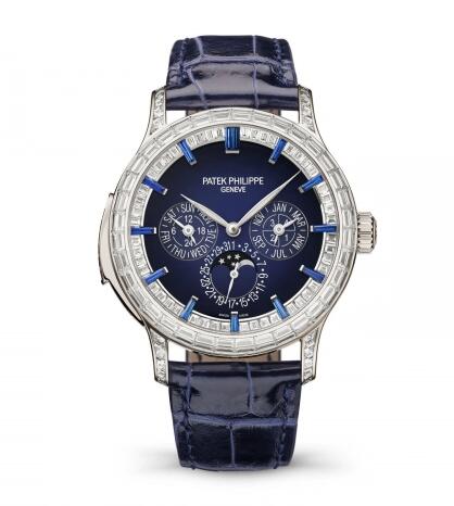 Patek Philippe Minute Repeater Perpetual Calendar Haute Joaillerie 5374 Platinum Blue Replica Watch 5374/300P-001