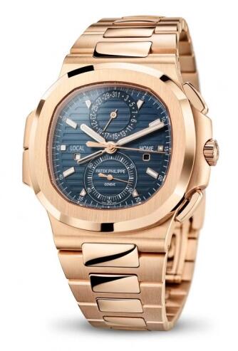 Replica Patek Philippe Nautilus Travel Time Rose Gold Blue Watch 5990/1R-001