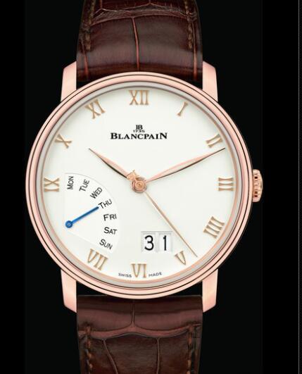 Replica Blancpain Villeret Grande Date Jour Rétrograde Watch 6668-3642-55B Red Gold - Opaline Dial - Alligator Strap
