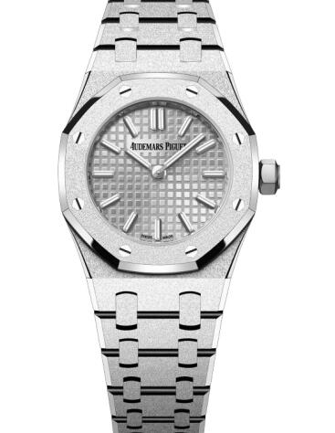 Audemars Piguet Royal Oak Mini Quartz Frosted White Gold Silver Replica Watch 67630BC.GG.1312BC.01