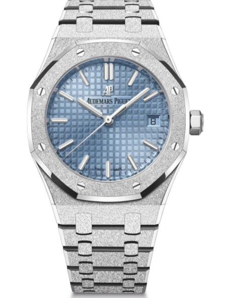 Replica Audemars Piguet Royal Royal Oak Selfwinding 34 Frosted White Gold Blue Watch 77353BC.GG.1263BC.01