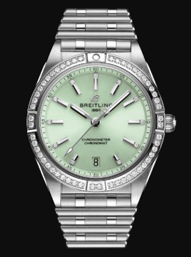 Replica Breitling Chronomat Automatic 36 Stainless Steel (Gem-set) - Mint Green Watch A10380591L1A1