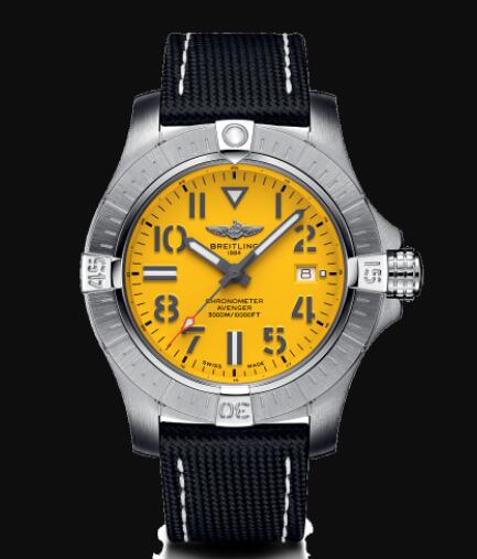 Replica Breitling Avenger Automatic 45 Seawolf Stainless Steel Yellow eComm Exclusive Watch A17319101I2X1