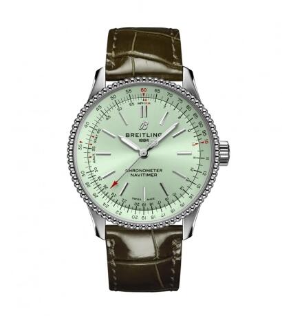 Breitling Navitimer 1 35 Automatic Stainless Steel Mint Green Alligator Pin Replica Watch A17395361L1P1