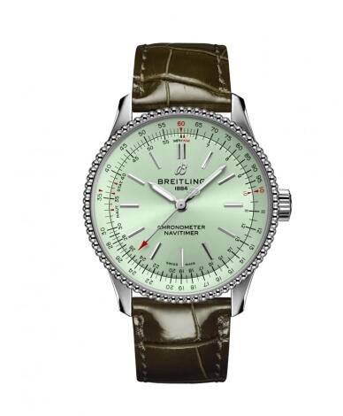Breitling Navitimer 1 35 Automatic Stainless Steel Mint Green Alligator Folding Replica Watch A17395361L1P2