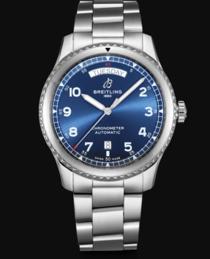 Breitling Aviator 8 Automatic Day & Date 41 Stainless Steel - Blue Replica Watch A45330101C1A1