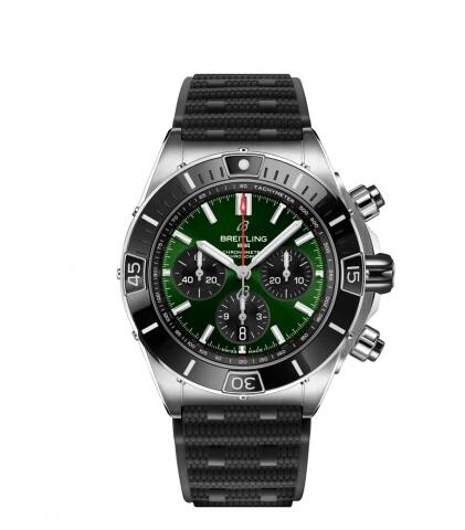 Replica Breitling Super Chronomat B01 44 Stainless Steel Green Rubber Rouleaux Watch AB0136251L1S1
