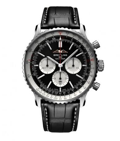 2022 Breitling Navitimer B01 Chronograph 46 Stainless Steel Black Alligator Folding Replica Watch AB0137211B1