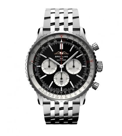 2022 Breitling Navitimer B01 Chronograph 46 Stainless Steel Black Alligator Folding Replica Watch AB0137211B1