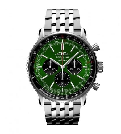 2022 Breitling Navitimer B01 Chronograph 46 Stainless Steel Green Bracelet Replica Watch AB0137241L1A1