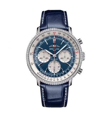 Breitling Navitimer B01 Chronograph 41 Stainless Steel Diamond Blue Alligator Replica Watch AB0139631C1P1