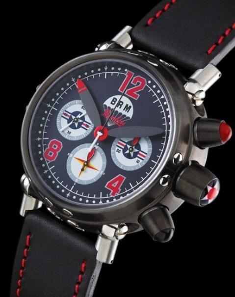 Replica B.R.M Bombers Watch Bombers-45-N-US1 Black PVD Steel - Leather Bracelet