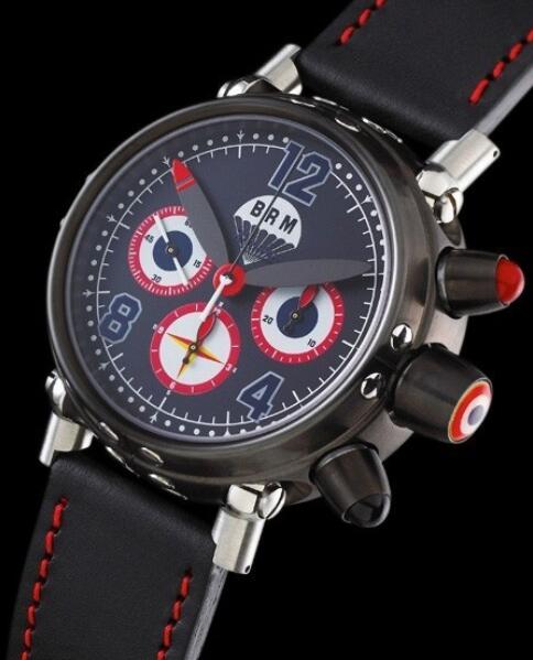 Replica B.R.M Bombers Watch Bombers-45-N-FR Black PVD Steel - Leather Bracelet