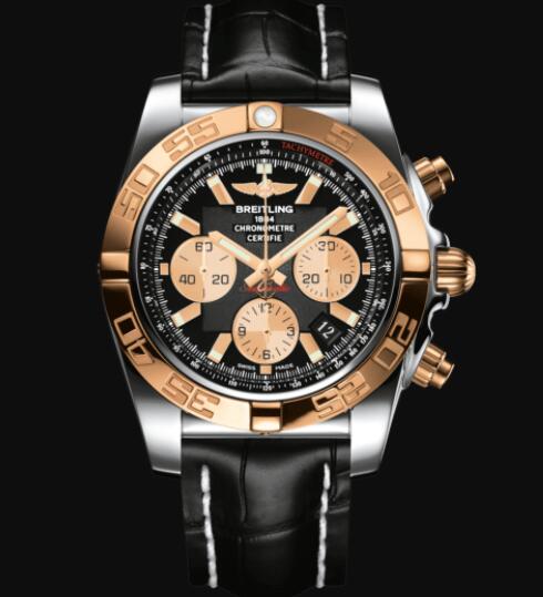 Replica Breitling Chronomat 44 Stainless Steel & 18k Rose Gold - Black Watch CB0110121B1P1