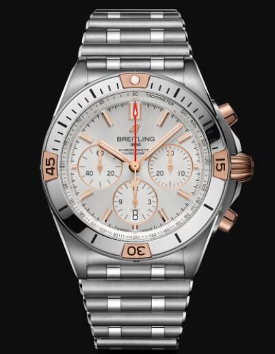 Replica Breitling Chronomat B01 42 Stainless Steel & 18k Red Gold - Silver Watch IB0134101G1A1