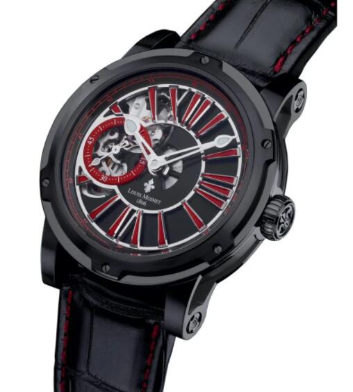 Louis Moinet Metropolis Black and Red Replica Watch LM-45.10.52