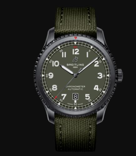 Breitling Aviator 8 Automatic 41 Black Steel Curtiss Warhawk DLC-Coated Stainless Steel - Green Replica Watch M173152A1L1X1