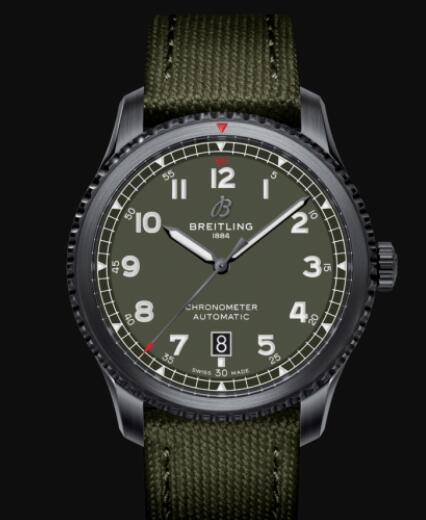Breitling Aviator 8 Automatic 41 Black Steel Curtiss Warhawk DLC-Coated Stainless Steel - Green Replica Watch M173152A1L1X2