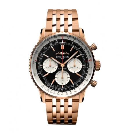 2022 Breitling Navitimer B01 Chronograph 43 Red Gold Black Bracelet Replica Watch RB0138211B1R1