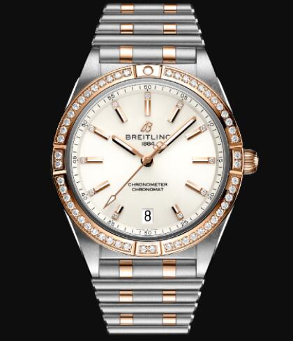 Replica Breitling Chronomat Automatic 36 Stainless Steel & 18k Red Gold (Gem-set) - White Watch U10380591A1U1