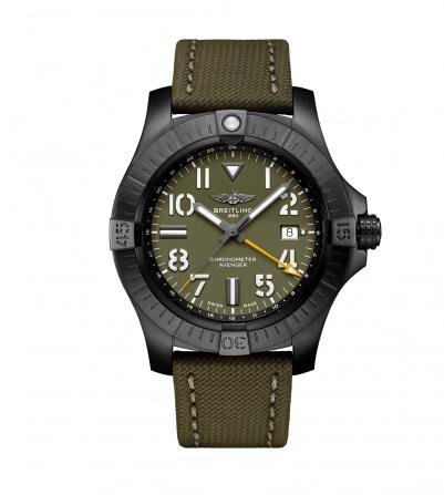 Replica Breitling Avenger Automatic GMT 45 Night Mission Green Military Pin Watch V323952A1L1X1