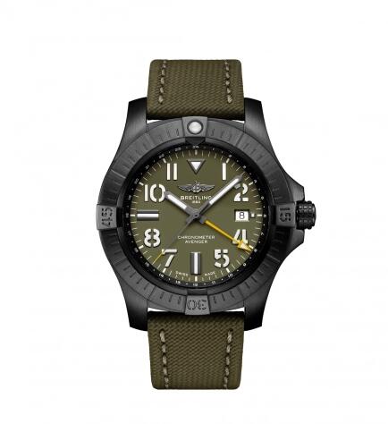 Replica Breitling Avenger Automatic GMT 45 Night Mission Green Military Folding Watch V323952A1L1X2
