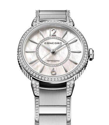 Replica Vintage Concord women's Impresario 32mm Stainless Steel Watch with Mother of Pearl and Diamonds Review impresario-0320317