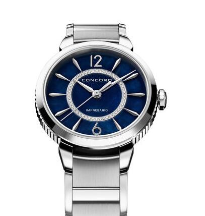 Replica Vintage Concord women's Impresario Stainless Steel Watch with Blue Dial Review impresario-0320387