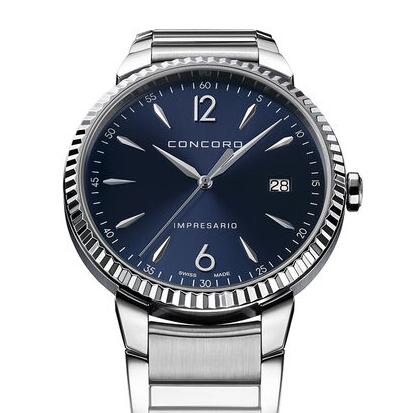 Replica Vintage Concord men's Impresario Stainless Steel Watch with Blue Dial Review impresario-0320447
