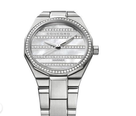 Replica Concord Women's Mariner Quartz Watch white Mother of Pearl dial with diamonds mariner-0320299